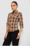 Рубашка женская в клетку, цвет коричневый, 230R063 - фото № 2