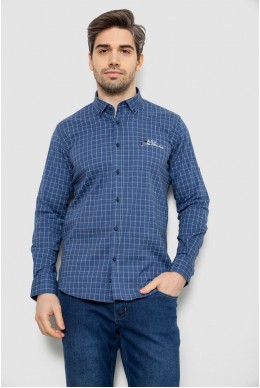 Рубашка мужская в клетку c принтом, цвет синий, 186RM04
