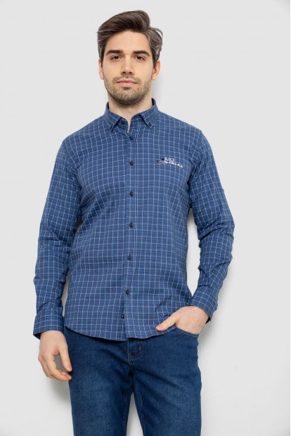Рубашка мужская в клетку c принтом, цвет синий, 186RM04