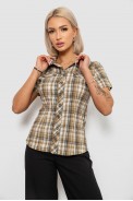 Сорочка жіноча в клітку, колір бежевий, 230R065-5 оптом - фото № 0