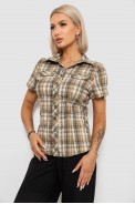 Сорочка жіноча в клітку, колір бежевий, 230R065-5 оптом - фото № 2