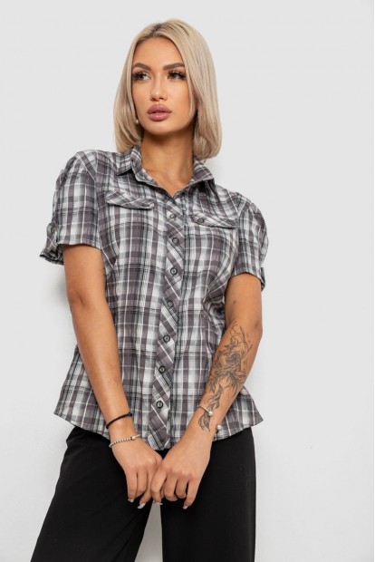 Рубашка женская в клетку, цвет серый, 230R065-5