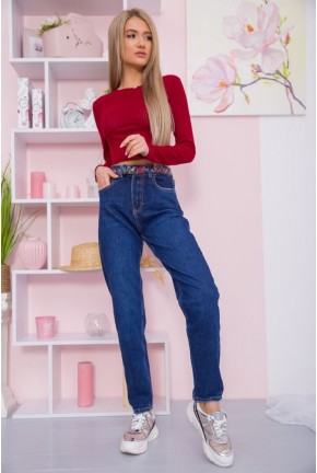 Женские джинсы МОМ синего цвета с ремешком 123R2866