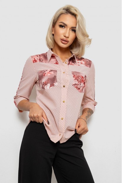 Блуза в горошек с принтом, цвет персиковый, 230R7215-1