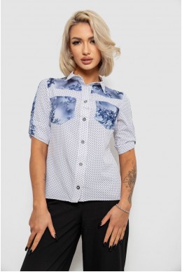 Блуза в горошек с принтом, цвет белый, 230R7215-1