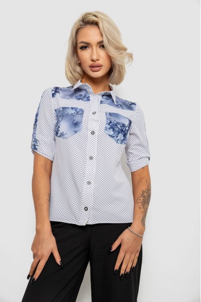 Блуза в горошек с принтом, цвет белый, 230R7215-1