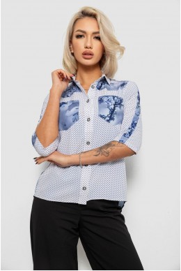 Блуза в горошек с принтом, цвет бело-синий, 230R7215-1