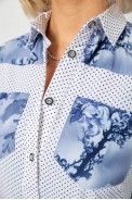 Блуза в горошек с принтом, цвет бело-синий, 230R7215-1 - фото № 4