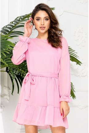 Короткое шифоновое платье с поясом, розового цвета, 153R2163