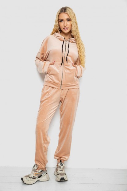 Спортивный костюм женский велюровый  -уценка, цвет светло-бежевый, 238R107-1-U-6