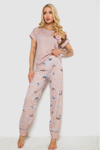 Пижама женская с принтом  -уценка, цвет бежевый, 243R004-P19-U-1