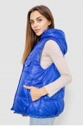 Жилет жіночий однотонний з капюшоном  -уцінка, колір синій, 244R810-U-1 - фото № 2