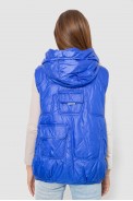 Жилет жіночий однотонний з капюшоном  -уцінка, колір синій, 244R810-U-1 - фото № 3