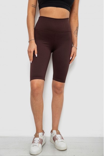 Велотреки жіночі однотонні в рубчик, колір темно-коричневий, 214R264