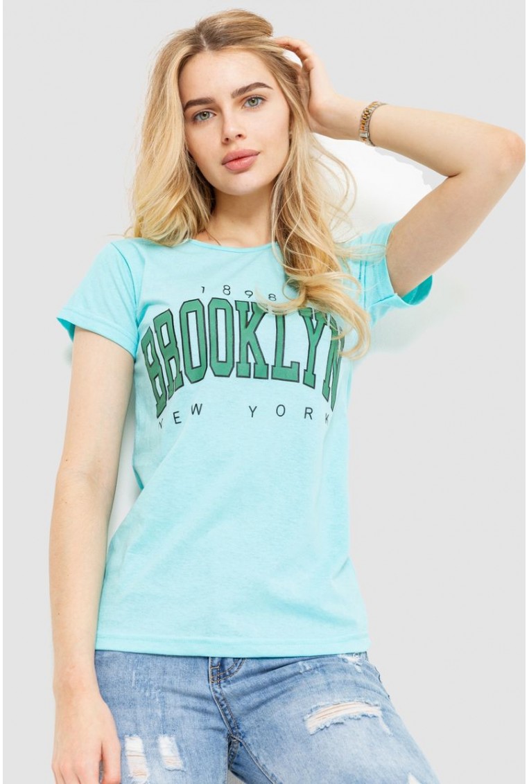 Купить Футболка женская с принтом, цвет бирюзовый, 221R3061 - Фото №1
