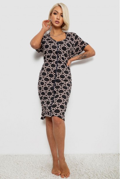 Халат женский на молнии в горох, цвет черный, 257R1030-3