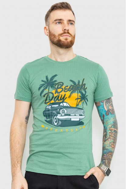 Футболка мужская с принтом  -уценка, цвет оливковый, 219R010-U-3