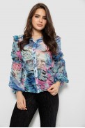 Блуза женская с принтом шифоновая, цвет голубой, 230R1503 - фото № 0