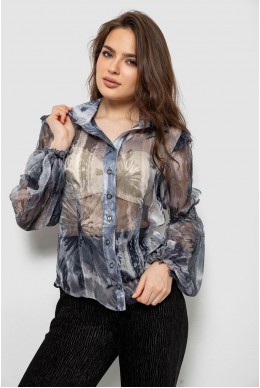 Блуза женская с принтом шифоновая, цвет серый, 230R1503