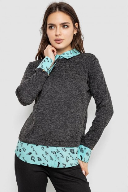 Блуза-обманка, колір грифельно-м'ятний, 230R542-5