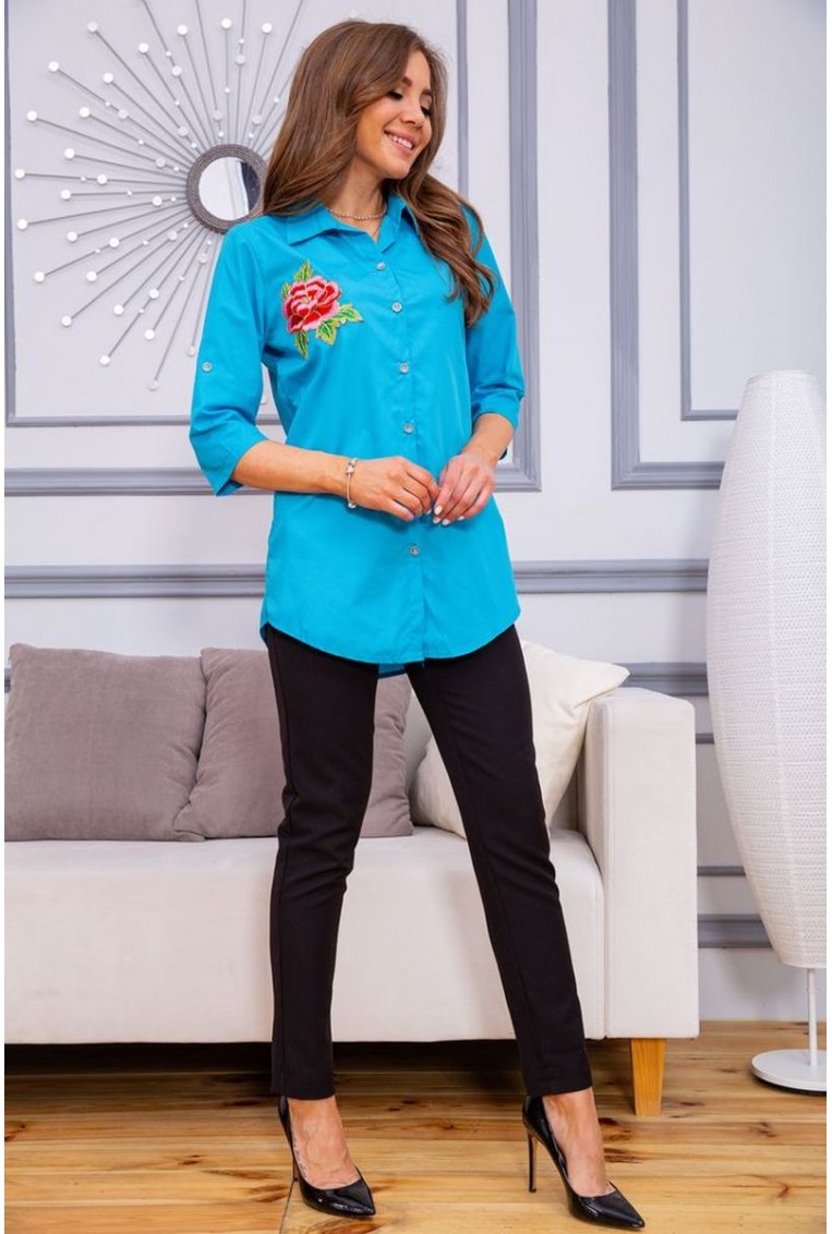 Купить Женская рубашка бирюзового цвета с вышивкой 172R201 - Фото №2