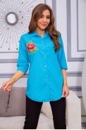 Женская рубашка бирюзового цвета с вышивкой 172R201 - фото № 0