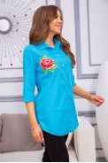 Женская рубашка бирюзового цвета с вышивкой 172R201 - фото № 2