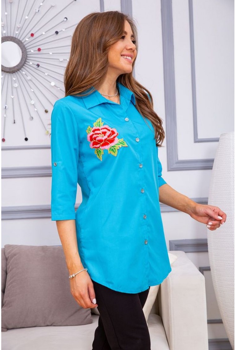 Купить Женская рубашка бирюзового цвета с вышивкой 172R201 - Фото №3