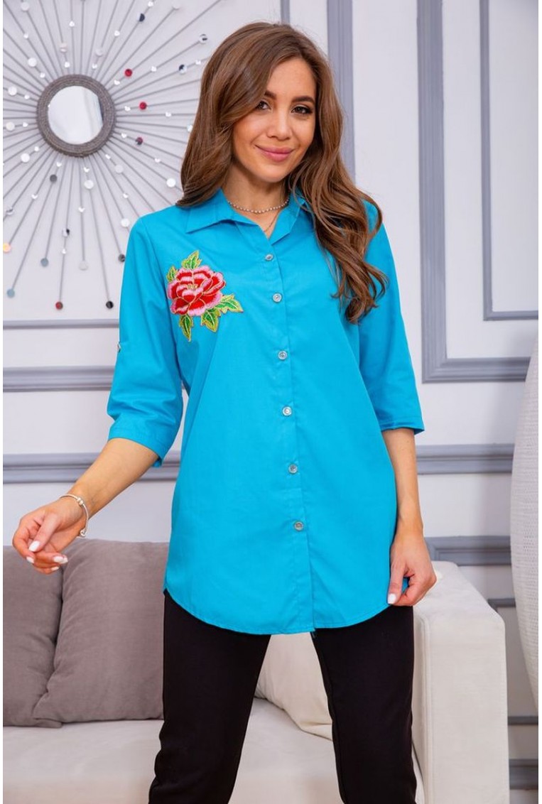 Купить Женская рубашка бирюзового цвета с вышивкой 172R201 - Фото №1