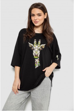 Футболка женская с принтом, цвет черный, 244R2012