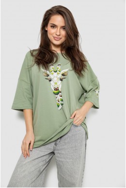 Футболка женская с принтом, цвет оливковый, 244R2012