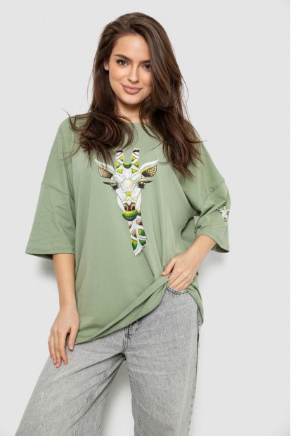Футболка женская с принтом, цвет оливковый, 244R2012