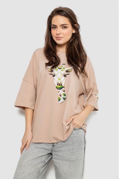 Футболка женская с принтом, цвет бежевый, 244R2012