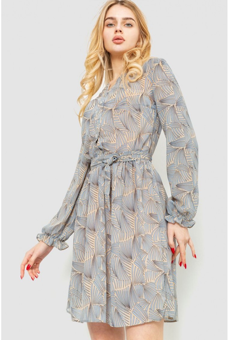 Купити Сукня  принтом, колір бежево-блакитний, 230R007-13 - Фото №3