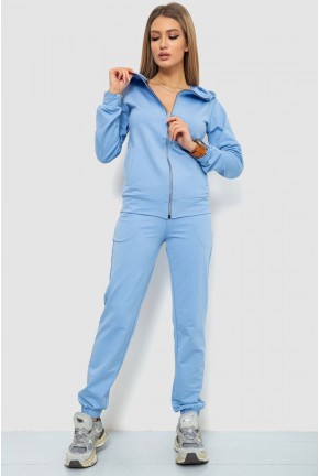 Спорт жіночий костюм з капюшоном на блискавці, колір блакитний, 226R1307