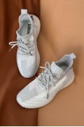 Кроссовки женские текстиль 243R779, цвет Бело-серый оптом - фото № 2
