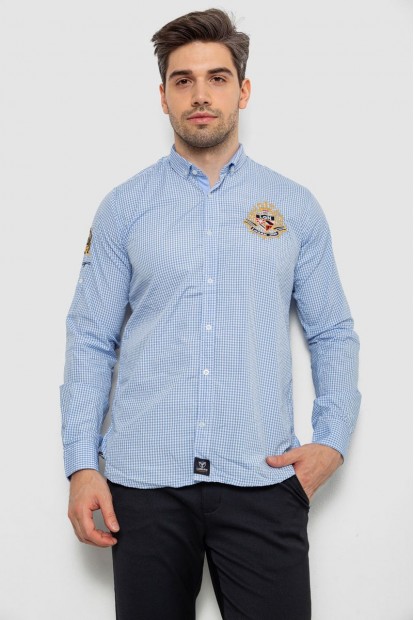 Сорочка чоловіча в клітинку, колір блакитний, 214R9030