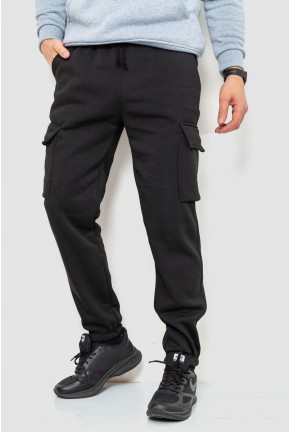 Спорт штаны мужские карго на флисе, цвет черный, 241R0651