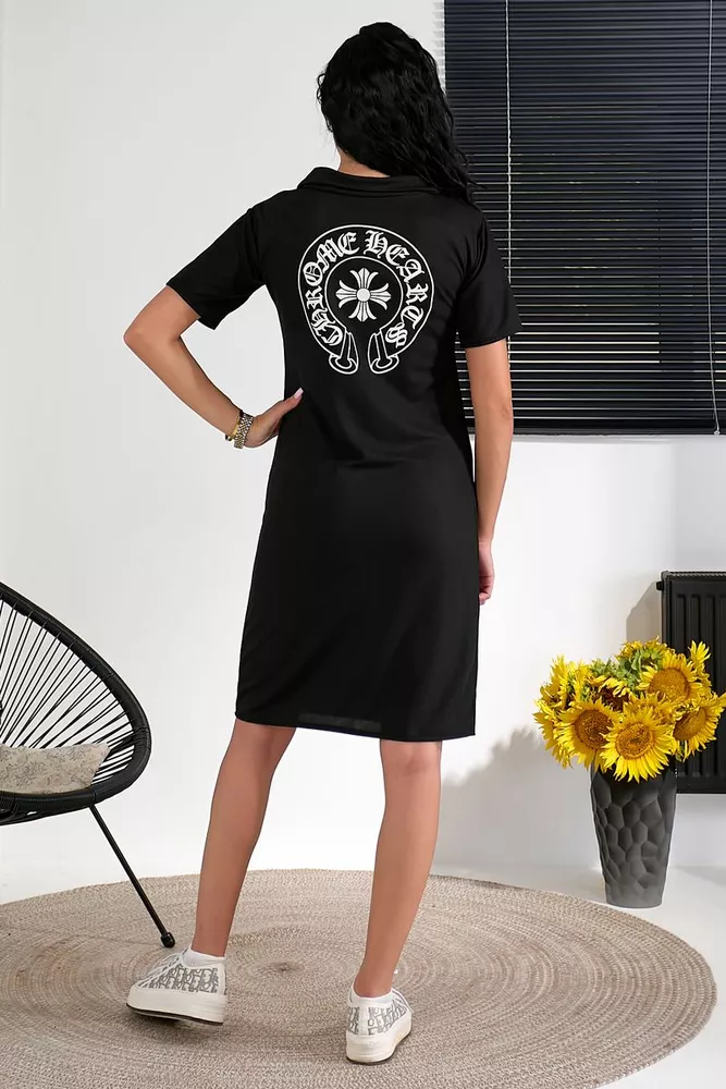 Купить Платье-поло однотонное с принтом, цвет черный, 257R49 - Фото №5