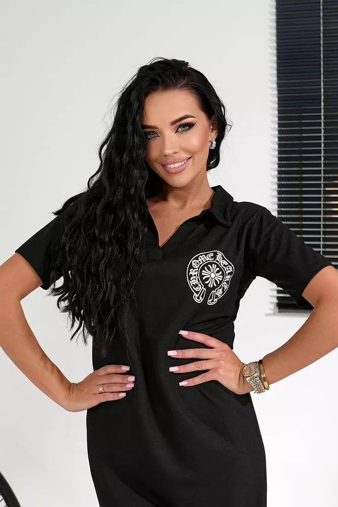 Купить Платье-поло однотонное с принтом, цвет черный, 257R49 - Фото №6