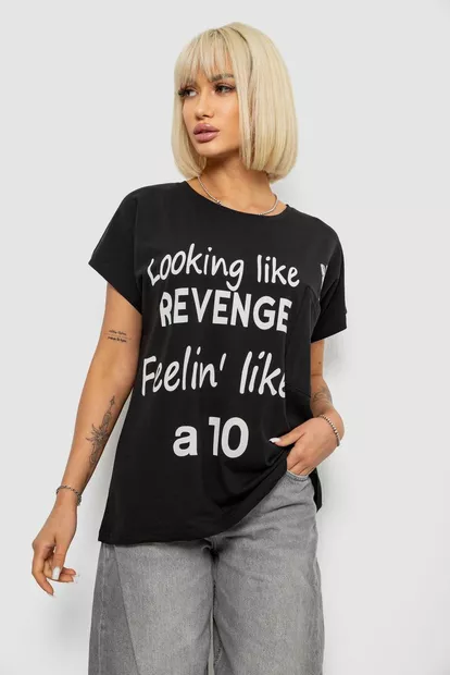 Футболка женская с принтом, цвет черный, 244R3013-5