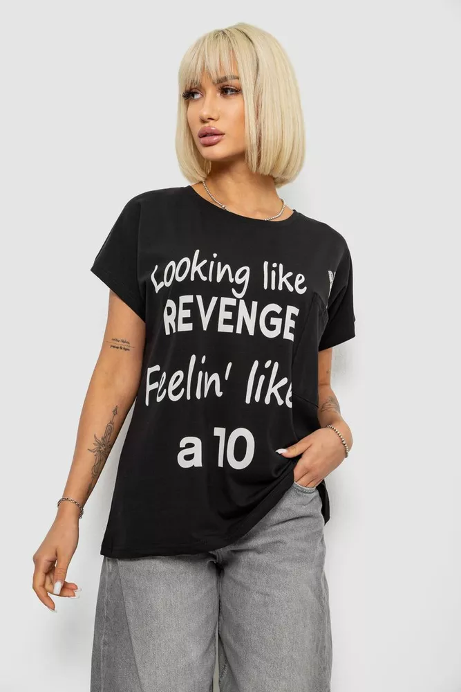 Купить Футболка женская с принтом, цвет черный, 244R3013-5 - Фото №1