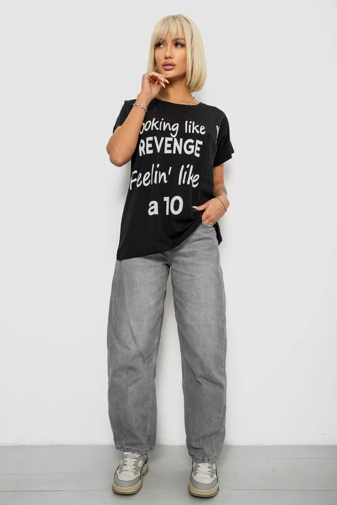 Купить Футболка женская с принтом, цвет черный, 244R3013-5 - Фото №2