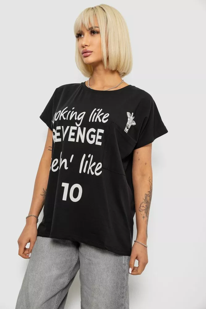 Купить Футболка женская с принтом, цвет черный, 244R3013-5 - Фото №3
