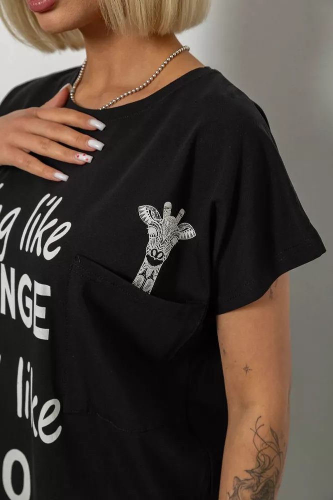 Купить Футболка женская с принтом, цвет черный, 244R3013-5 - Фото №5