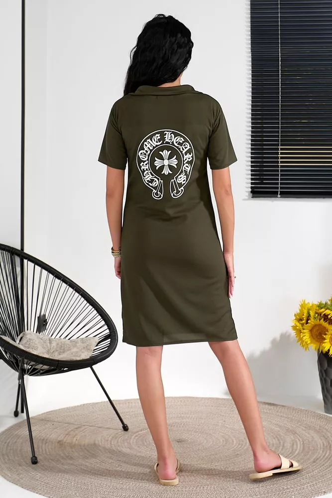 Купить Платье-поло однотонное с принтом, цвет хаки, 257R49 - Фото №5