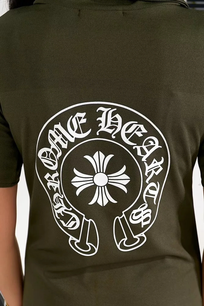 Купить Платье-поло однотонное с принтом, цвет хаки, 257R49 - Фото №8