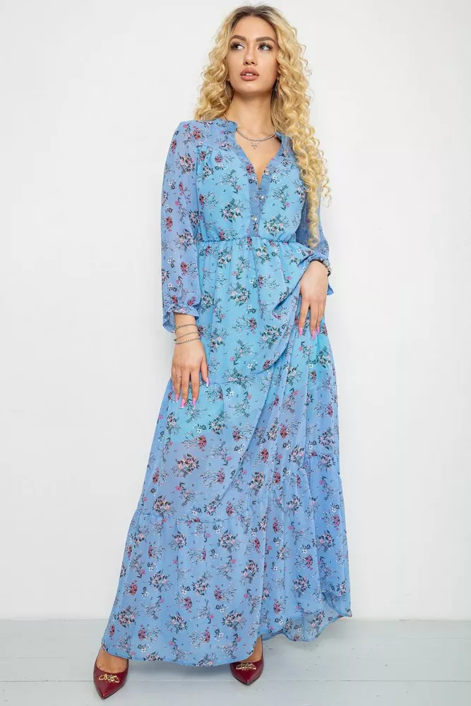 Купити Сукня шифонова на підкладці, колір джинс, 230R041 - Фото №1