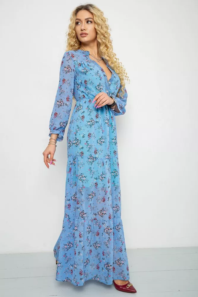 Купити Сукня шифонова на підкладці, колір джинс, 230R041 - Фото №3