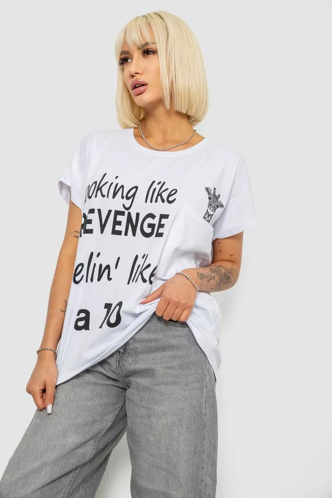 Купить Футболка женская с принтом, цвет белый, 244R3013-5 - Фото №3